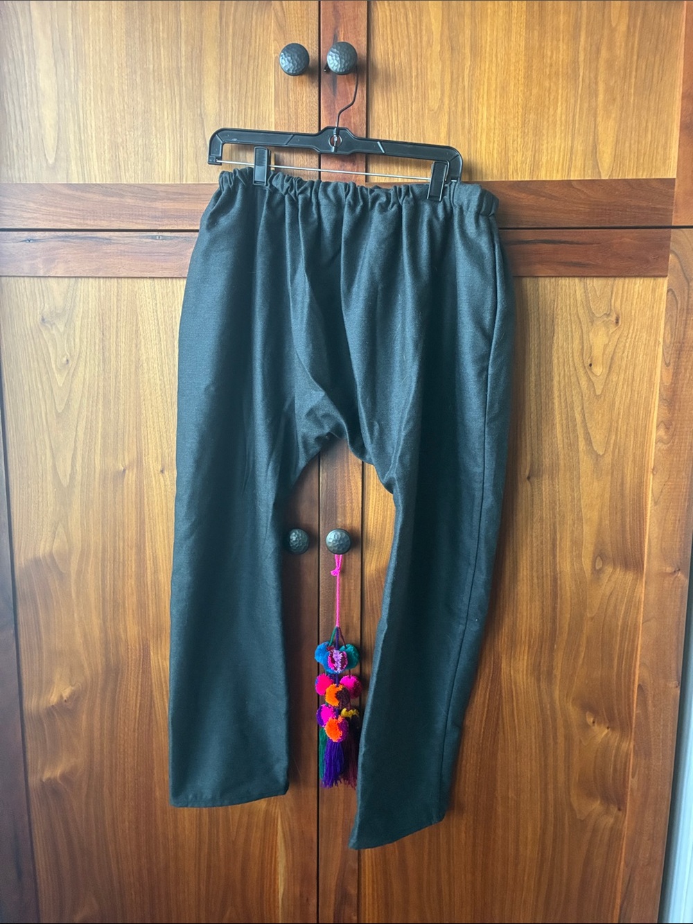 Women’s drop crotch black pants.